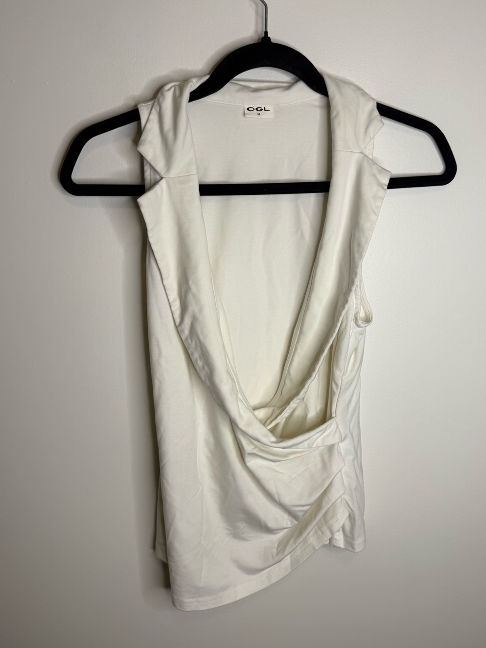 OGL White cream Sleeveless Top collar faux wrap size medium